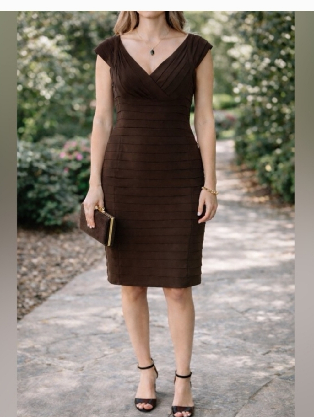Adrianna Papell Brown Bandage Midi Sheath Dress Size 14